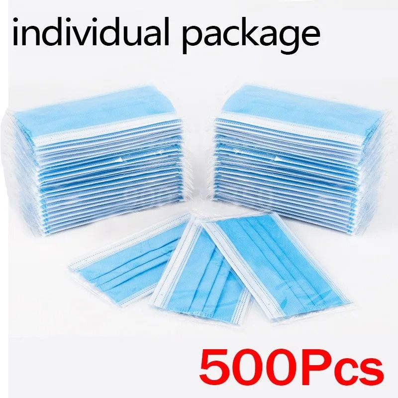 50-500pcs Disposable Adults in - مراجعة Disposable Mask Blue وسعره