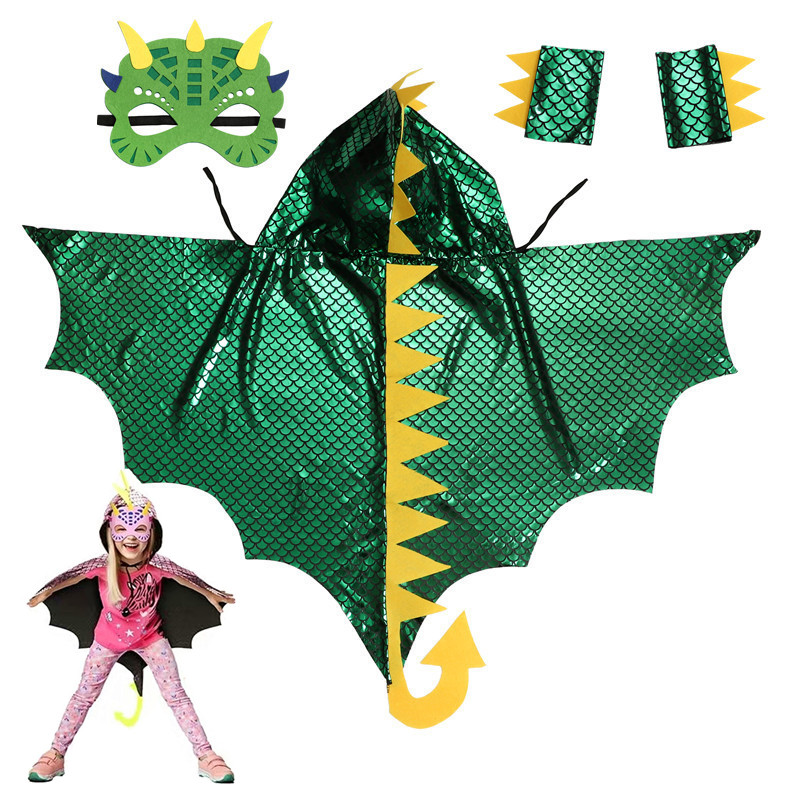 Child Green Dinosaur Cloak wit - مراجعة Kids Face Mask وسعره