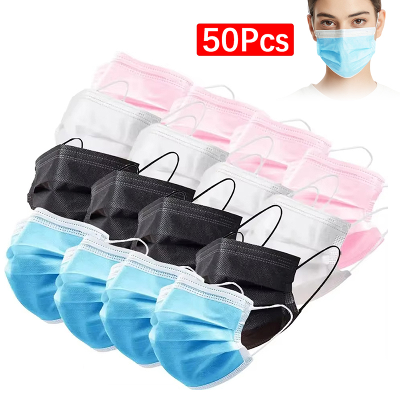 50Pcs 3-layer Mask Face Masks  - مراجعة Disposable Mask Blue وسعره